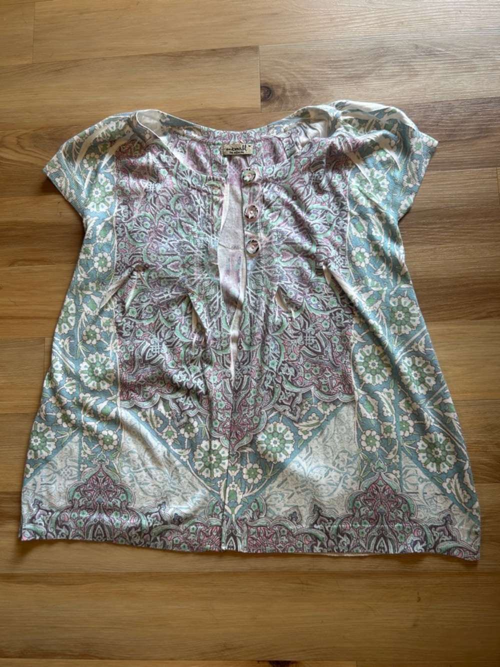 ONE WORLD Short Sleeve Printed Tunic in Pink & Aqua